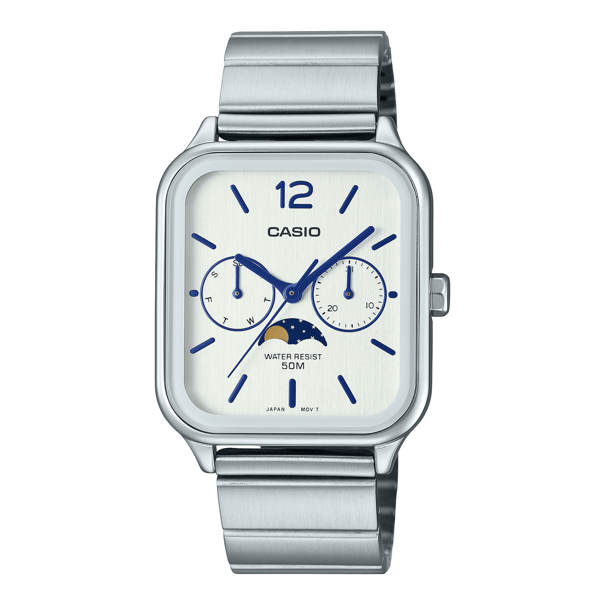 CASIO MTP-M305D-7AVDF WHITE ANALOG DIAL SILVER STAINLESS STEEL BAND MEN'S WATCH A2183