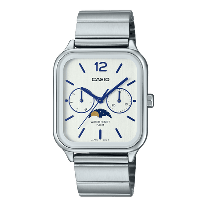 CASIO MTP-M305D-7AVDF WHITE ANALOG DIAL SILVER STAINLESS STEEL BAND MEN'S WATCH A2183
