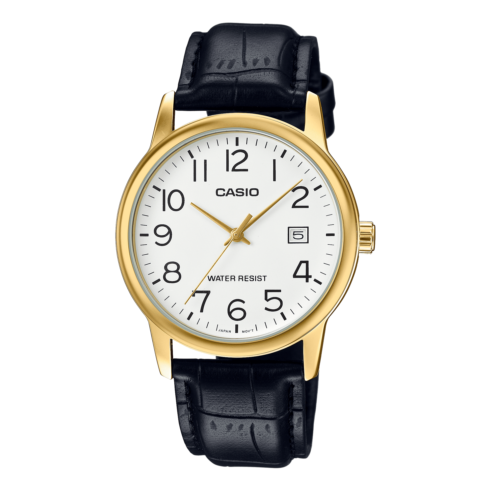 CASIO MTP-V002GL-7B2UDF GOLD IP WHITE ANALOG DIAL BLACK LEATHER BAND MEN'S WATCH A2314
