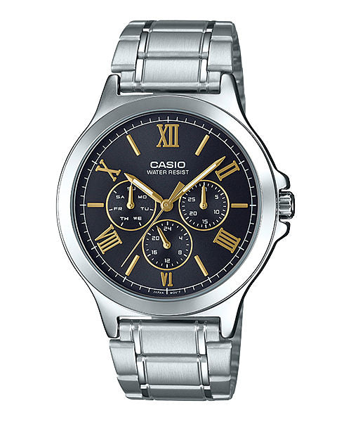 CASIO ENTICER MEN MTP-V300D-1A2UDF BLACK ANALOG DIAL SILVER STAINLESS STEEL  BAND A1683