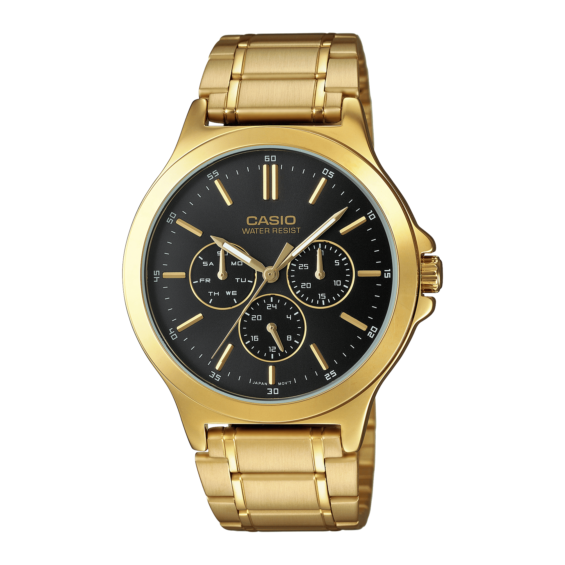 CASIO MTP-V300G-1AUDF GOLD IP WHITE ANALOG DIAL GOLD IP STAINLESS STEEL BAND MEN'S WATCH A2318