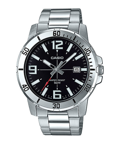 CASIO MTP-VD01D-1BVUDF BLACK ANALOG DIAL SILVER STAINLESS STEEL BAND MEN'S WATCH A1361