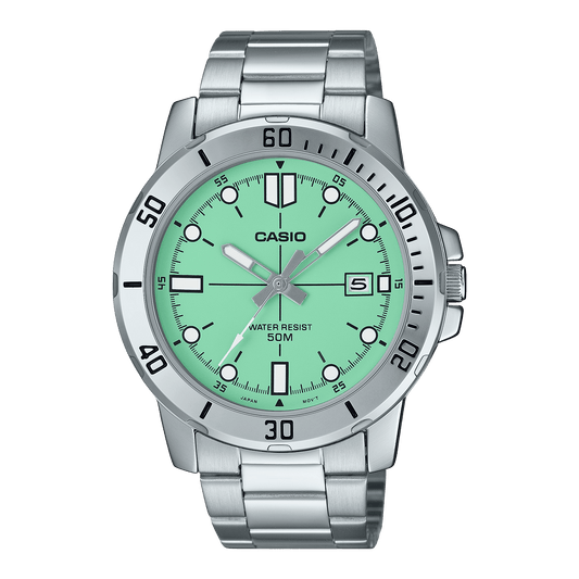CASIO ENTICER MEN MTP-VD01D-3E1VUDF BLUE ANALOG DIAL SILVER STAINLESS STEEL BAND A2336