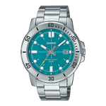 CASIO ENTICER MEN MTP-VD01D-3E2VUDF BLUE ANALOG DIAL SILVER STAINLESS STEEL BAND A2337