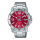 CASIO ENTICER MEN MTP-VD01D-4BVUDF RED ANALOG DIAL SILVER STAINLESS STEEL BAND A2338
