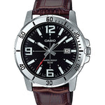 CASIO MTP-VD01L-1BVUDF BLACK ANALOG DIAL BROWN LEATHER BAND MEN'S WATCH A1370
