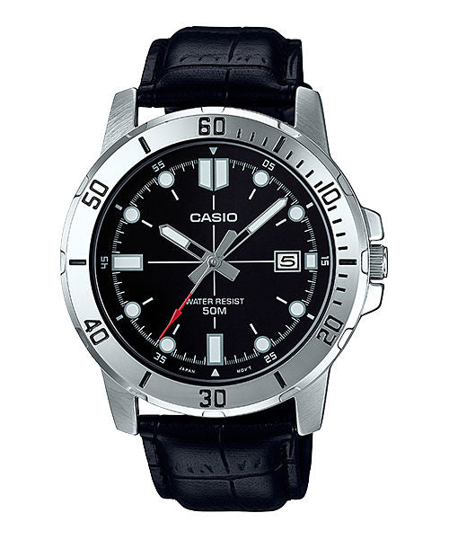 CASIO MTP-VD01L-1EVUDF BLACK ANALOG DIAL BLACK LEATHER BAND MEN'S WATCH A1371