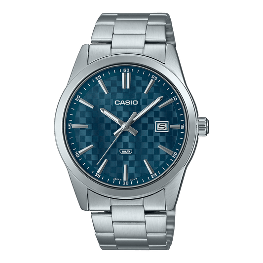 CASIO MTP-VD03D-2A2UDF BLUE ANALOG DIAL SILVER STAINLESS STEEL BAND MEN'S WATCH A2241