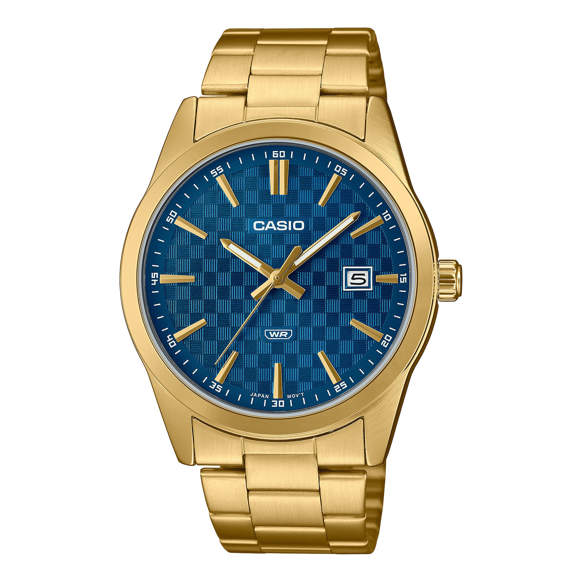 CASIO MTP-VD03G-2AUDF GOLD IP BLUE ANALOG DIAL GOLD IP STAINLESS STEEL BAND MEN'S WATCH A2245