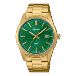 CASIO MTP-VD03G-3AUDF GOLD IP GREEN ANALOG DIAL GOLD IP STAINLESS STEEL BAND MEN'S WATCH A2246
