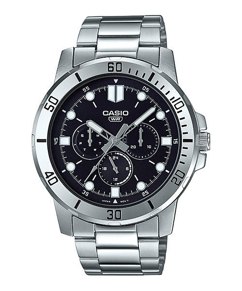 CASIO MTP-VD300D-1EUDF BLACK ANALOG DIAL SILVER STAINLESS STEEL BAND MEN'S WATCH A1748