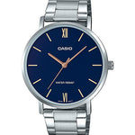 CASIO MTP-VT01D-2BUDF BLUE ANALOG DIAL SILVER STAINLESS STEEL BAND MEN'S WATCH A1613