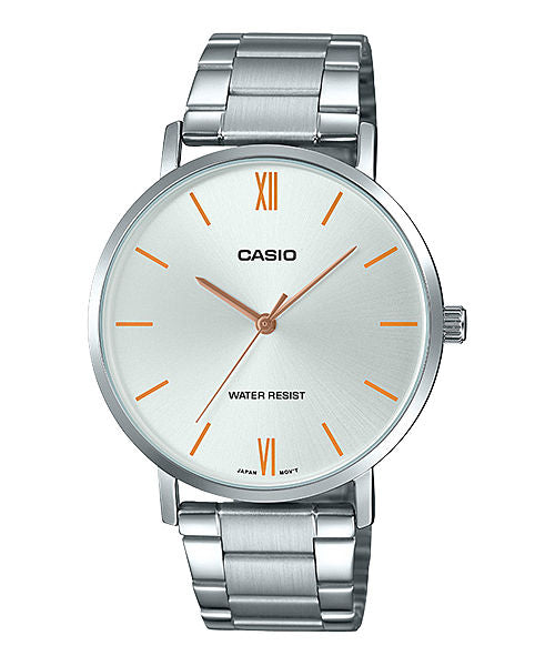 CASIO MTP-VT01D-7BUDF WHITE ANALOG DIAL SILVER STAINLESS STEEL BAND MEN'S WATCH A1614