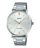 CASIO MTP-VT01D-7BUDF WHITE ANALOG DIAL SILVER STAINLESS STEEL BAND MEN'S WATCH A1614