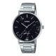 CASIO ENTICER MEN MTP-VT01DM-1AUDF BLACK ANALOG DIAL SILVER STAINLESS STEEL BAND A2349