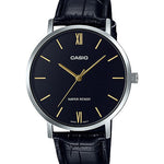 CASIO MTP-VT01L-1BUDF BLACK ANALOG DIAL BLACK LEATHER BAND MEN'S WATCH A1615