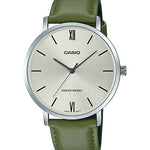 CASIO MTP-VT01L-3BUDF WHITE ANALOG DIAL OLIVE GREEN LEATHER BAND MEN'S WATCH A2320