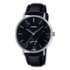 CASIO ENTICER MEN MTP-VT01LM-1AUDF BLACK ANALOG DIAL SILVER LEATHER BAND A2351