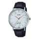 CASIO ENTICER MEN MTP-VT01LM-7AUDF WHITE ANALOG DIAL SILVER LEATHER BAND A2352