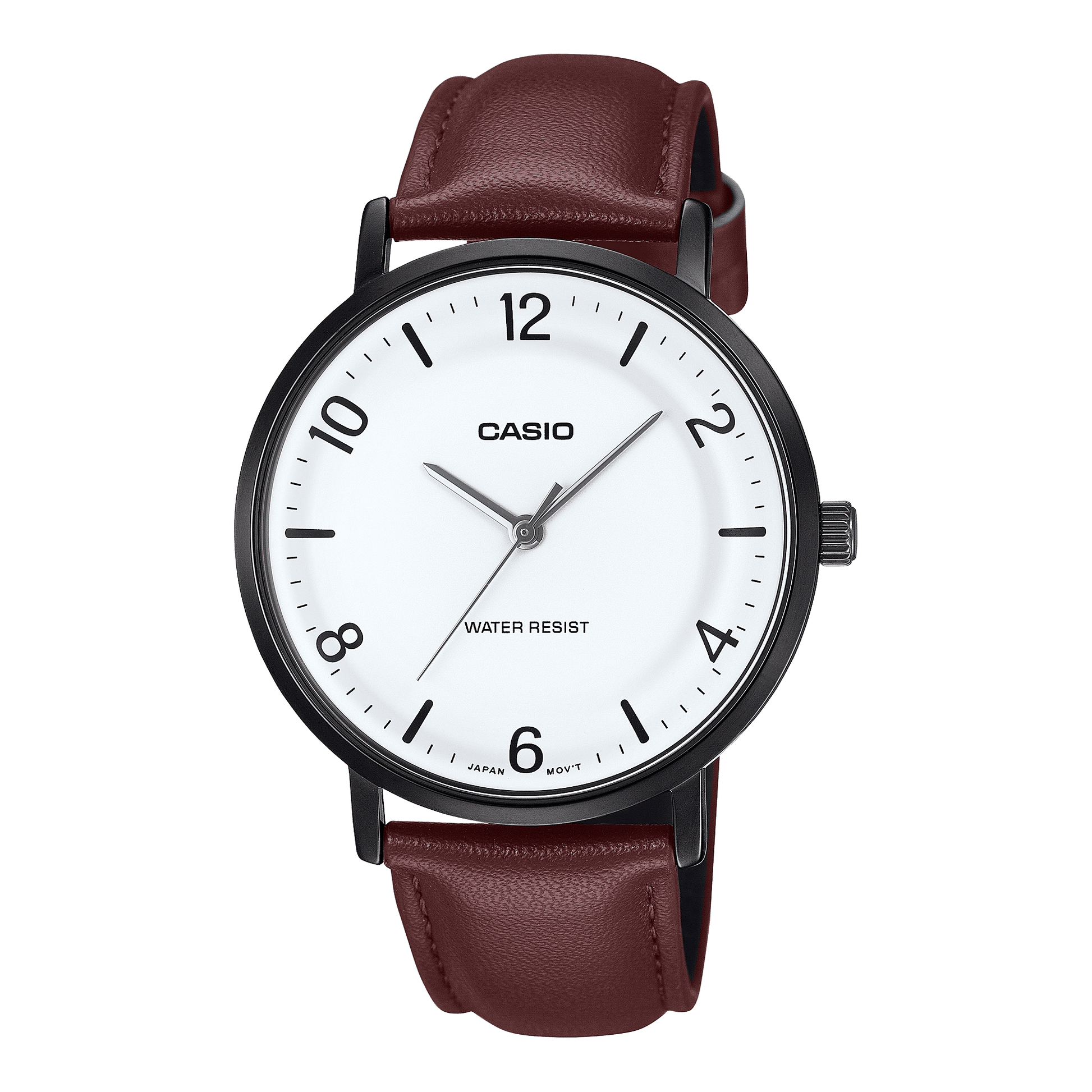 CASIO ENTICER MEN MTP-VT03BL-7BDF WHITE ANALOG DIAL BROWN LEATHER BAND A2410