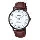 CASIO ENTICER MEN MTP-VT03BL-7BDF WHITE ANALOG DIAL BROWN LEATHER BAND A2410