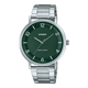 CASIO ENTICER MEN MTP-VT03D-3BDF GREEN ANALOG DIAL SILVER STAINLESS STEEL BAND A2406