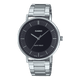 CASIO ENTICER MEN MTP-VT04D-1EDF BLACK ANALOG DIAL SILVER STAINLESS STEEL BAND A2411