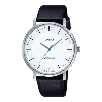CASIO ENTICER MEN MTP-VT04L-7EDF WHITE ANALOG DIAL BLACK LEATHER BAND A2414
