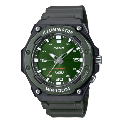 CASIO  MW-620H-3AVDF GREEN ANALOG DIAL BLACK RESIN STRAP  100M WATER RESISTANT D357