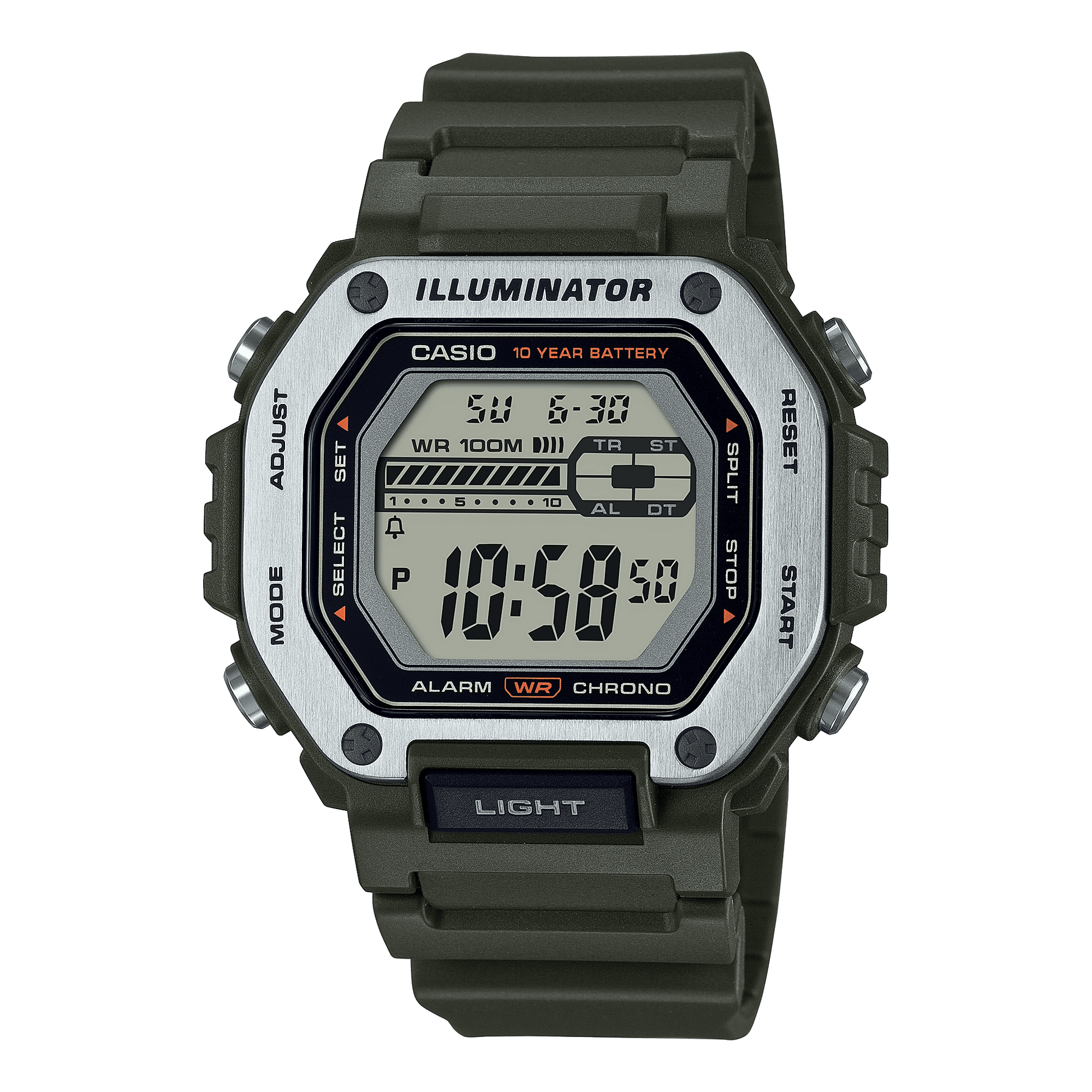 CASIO  MWD-110H-3AVDF  DIGITAL DIAL GREEN RESIN STRAP  10 YEAR BATTERY D301