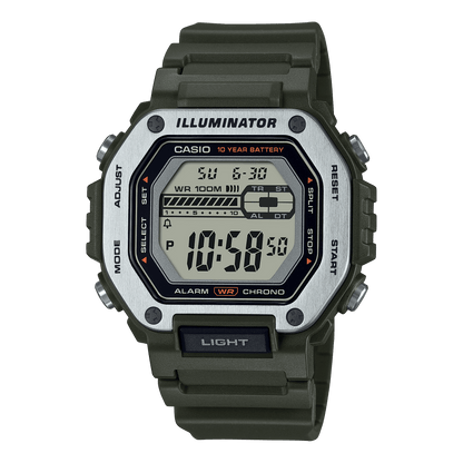 CASIO  MWD-110H-3AVDF  DIGITAL DIAL GREEN RESIN STRAP  10 YEAR BATTERY D301