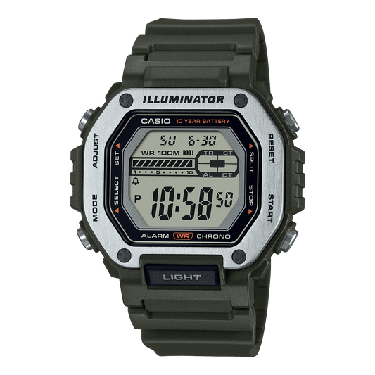CASIO  MWD-110H-3AVDF  DIGITAL DIAL GREEN RESIN STRAP  10 YEAR BATTERY D301