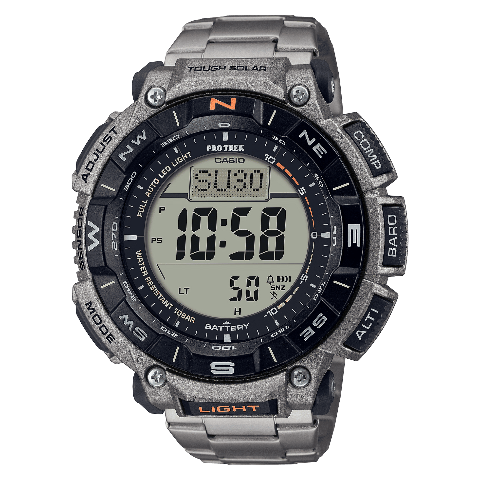 CASIO PROTREK PRG-340T-7DR BLACK DIGITAL DIAL BROWN TITANIUM, STAINLESS STEEL BUCKLE 
ONE-TOUCH 3-FOLD CLASP BAND SL111