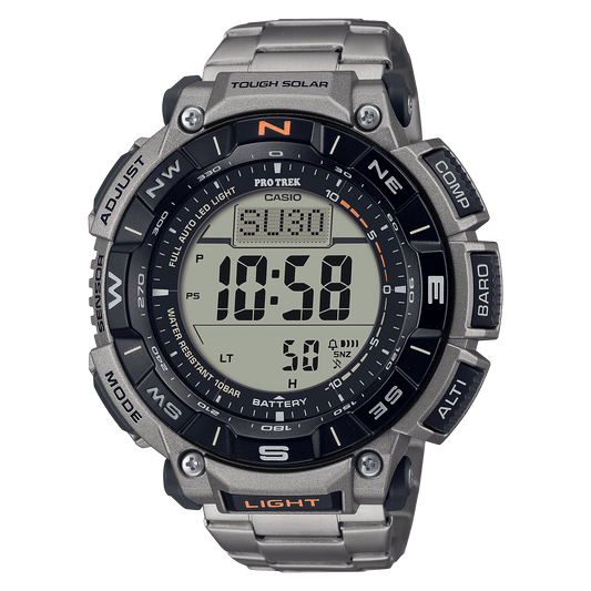 CASIO PROTREK PRG-340T-7DR BLACK DIGITAL DIAL BROWN TITANIUM, STAINLESS STEEL BUCKLE 
ONE-TOUCH 3-FOLD CLASP BAND SL111
