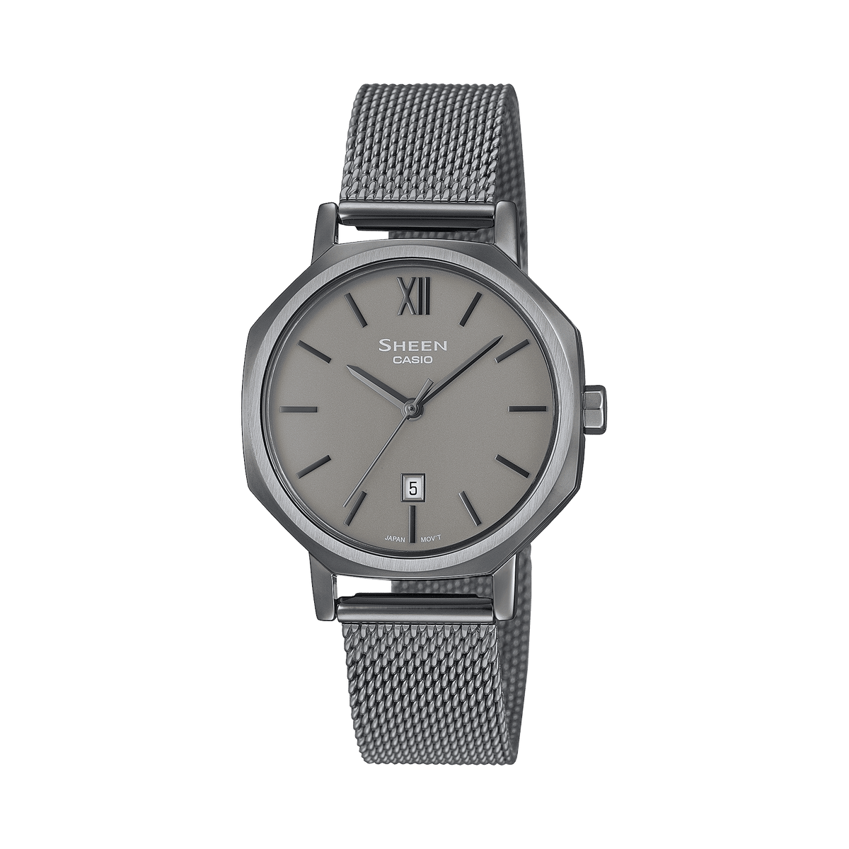 CASIO SHEEN SHE-4554GYM-8AUDF GREY ANALOG DIAL GREY STAINLESS STEEL MESH STRAP WOMEN'S WATCH 