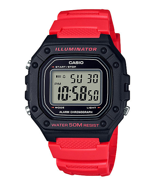 CASIO  W-218H-4BVDF  DIGITAL DIAL RED RESIN STRAP  7 YEAR BATTERY I111
