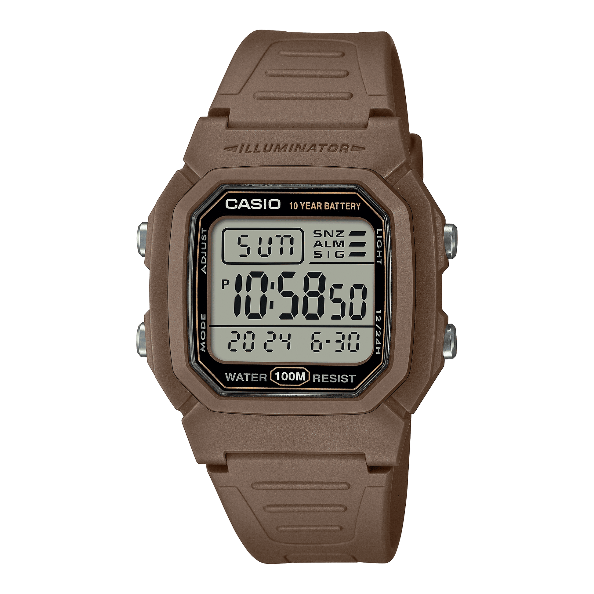 CASIO  W-800H-5AVDF  DIGITAL DIAL BROWN RESIN STRAP  100M WATER RESISTANT D334