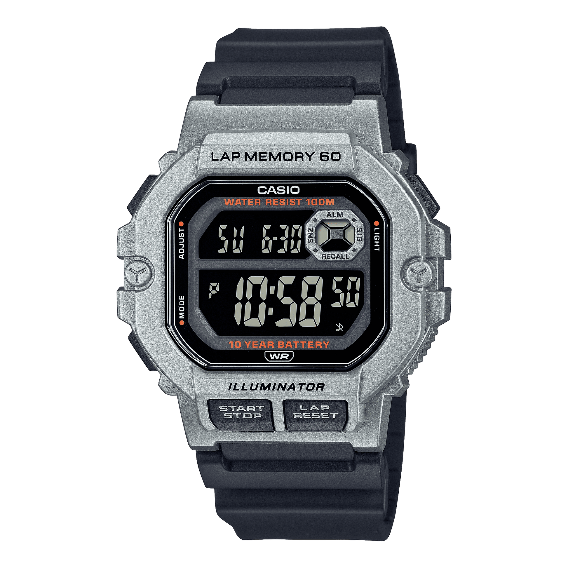 CASIO  WS-1400H-1BVDF SILVER DIGITAL DIAL BLACK RESIN STRAP  LAP MEMORY D270
