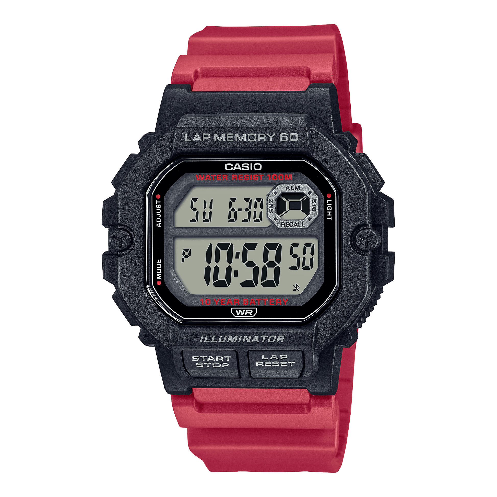 CASIO  WS-1400H-4AVDF BLACK DIGITAL DIAL RED RESIN STRAP  LAP MEMORY D272