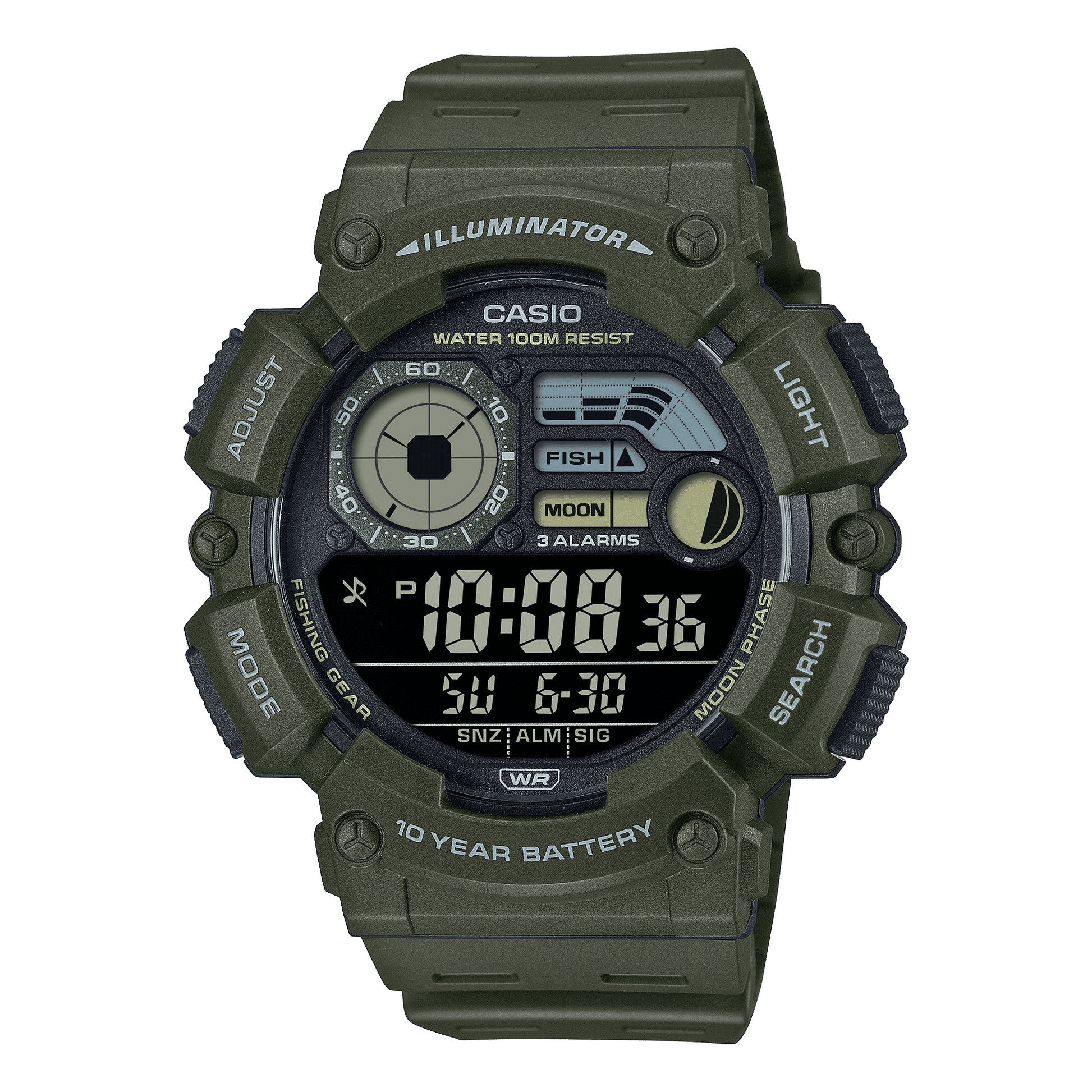 CASIO  WS-1500H-3BVDF  DIGITAL DIAL GREEN RESIN STRAP  MOON DATA D350